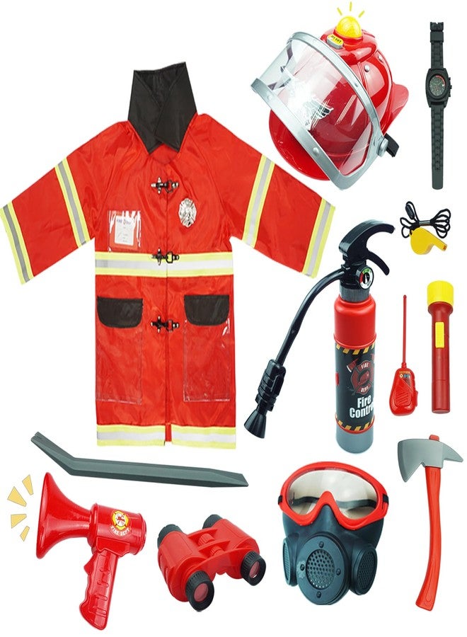 RedCrab Firefighter Costume Set for Kids, Toddler Fire Chief Dress Up Set 12pcs with Function parts for Boys and Girls, Red Firemen Uniform - Image 1